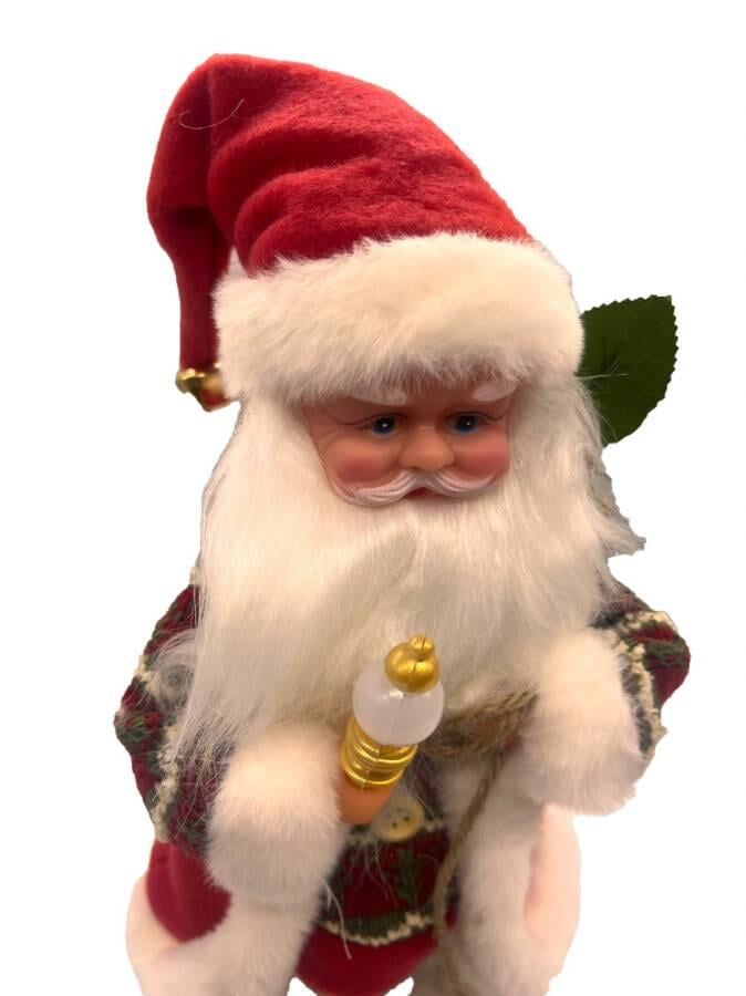 Yılbaşı Noel Baba 30 CM Lambalı Yeşil Ekoseli Hareketli SESLİ