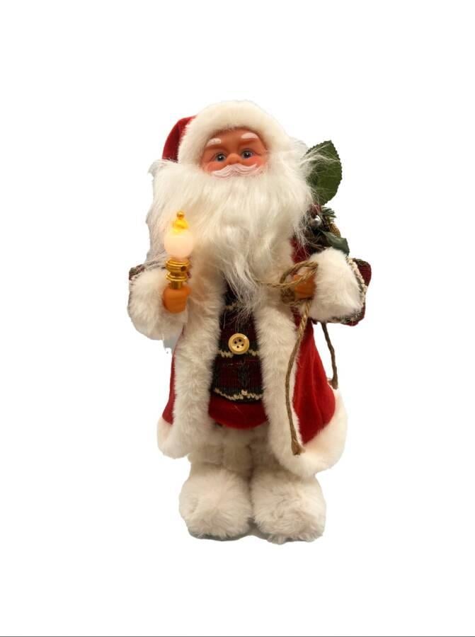 Yılbaşı Noel Baba 30 CM Lambalı Yeşil Ekoseli Hareketli SESLİ
