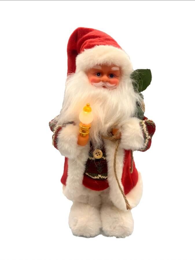 Yılbaşı Noel Baba 30 CM Lambalı Yeşil Ekoseli Hareketli SESLİ