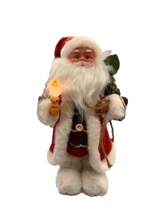 Yılbaşı Noel Baba 30 CM Lambalı Yeşil Ekoseli Hareketli SESLİ