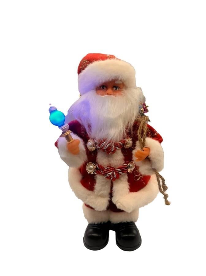 Yılbaşı Noel Baba 30 CM Lambalı Yeşil Ekoseli Hareketli SESLİ