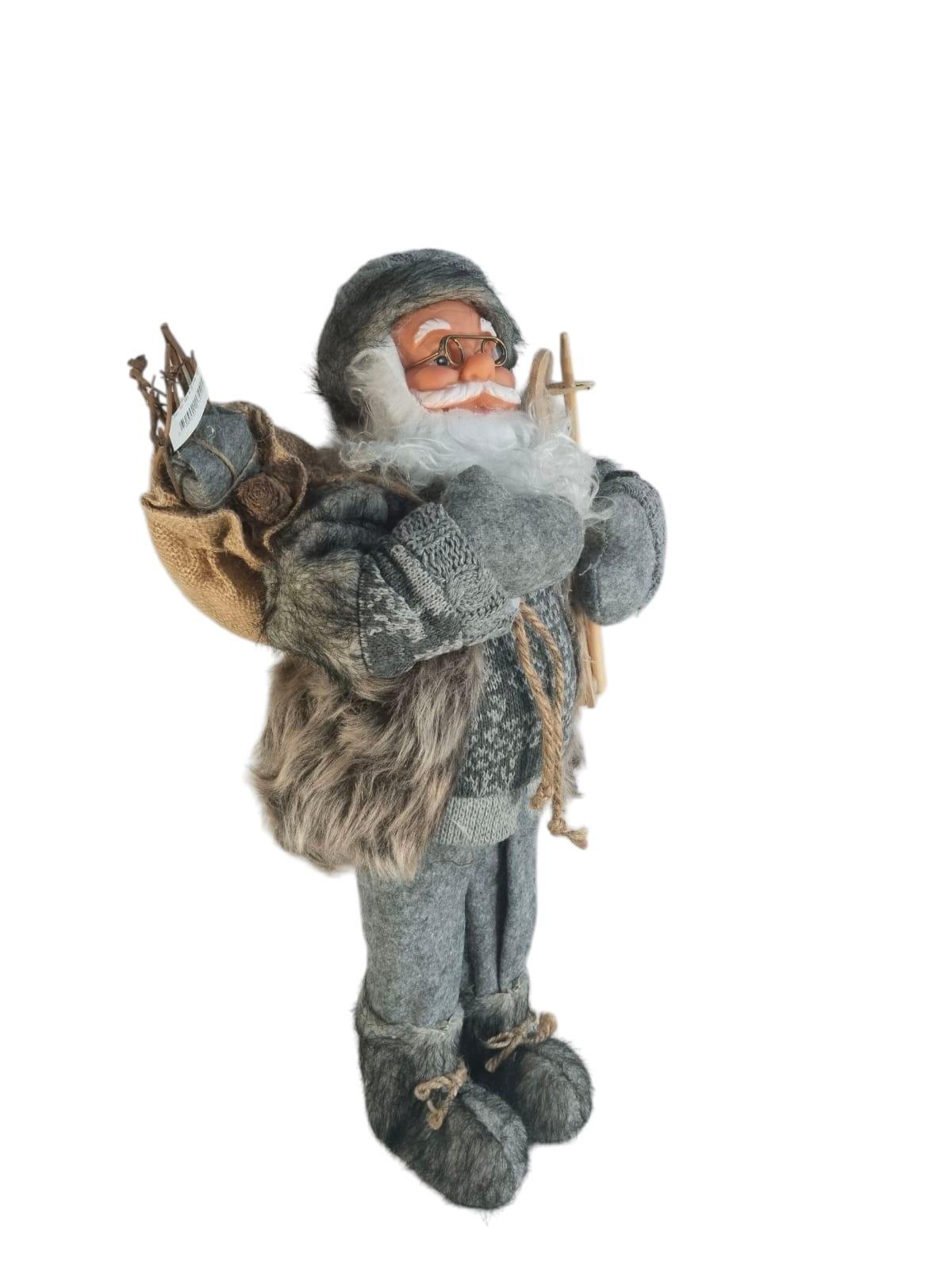 Yılbaşı Noel baba 60 cm kayak takımlı model Gri Kürklü Çuvallı