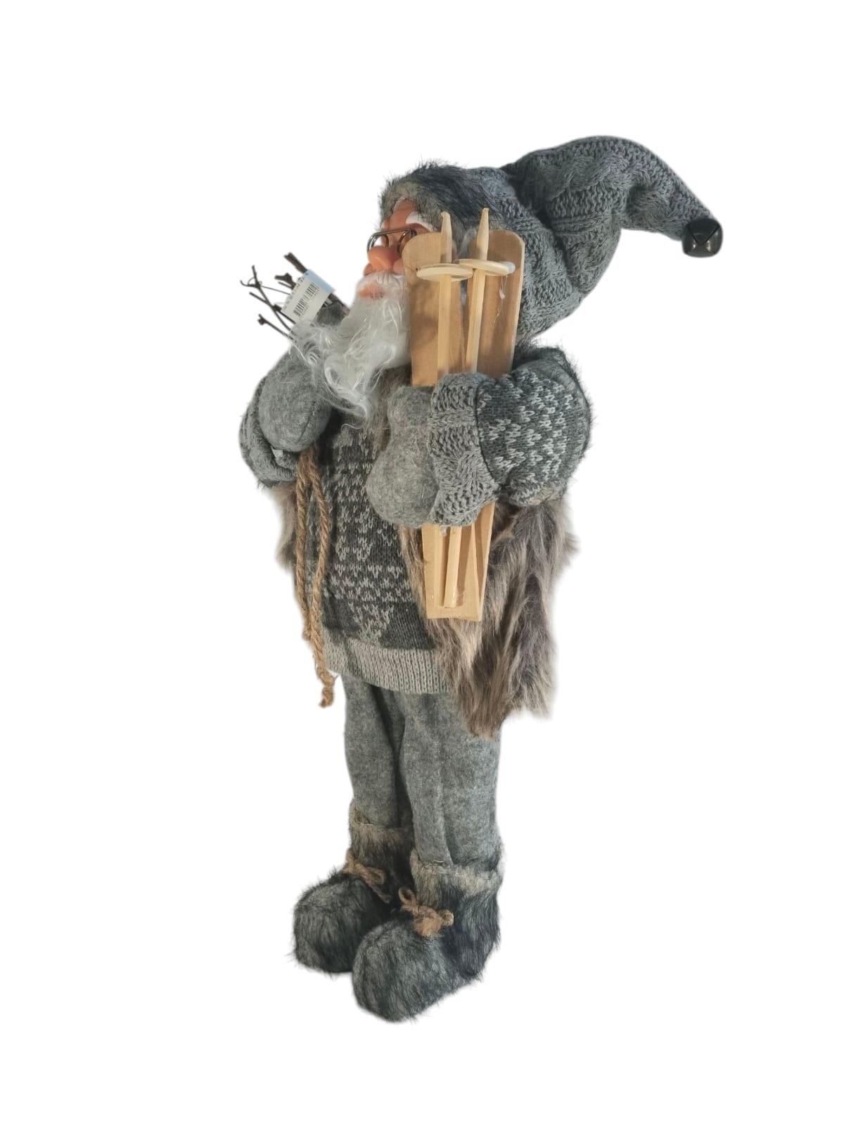 Yılbaşı Noel baba 60 cm kayak takımlı model Gri Kürklü Çuvallı