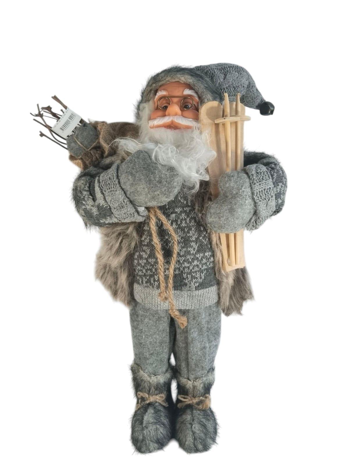 Yılbaşı Noel baba 60 cm kayak takımlı model Gri Kürklü Çuvallı