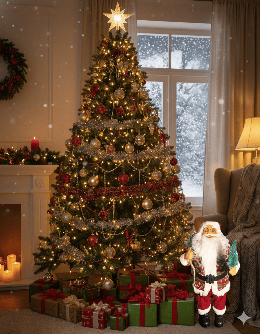 Yılbaşı Noel Baba 60cm Çam Ağaçlı Ekoseli Model 