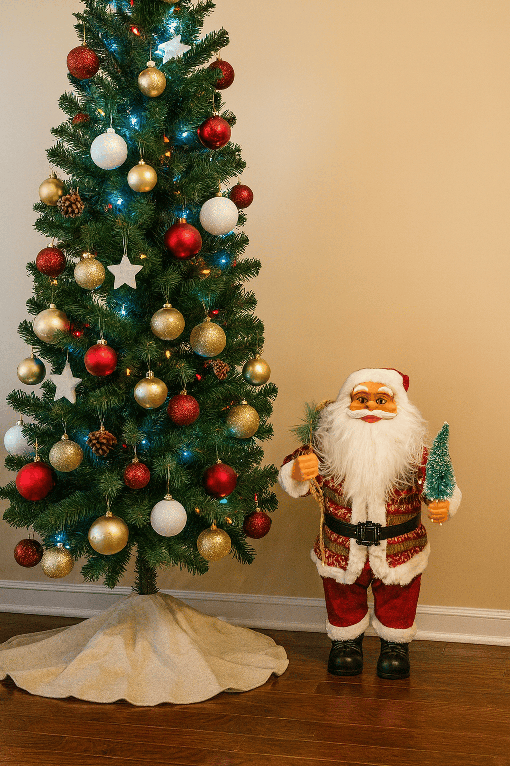 Yılbaşı Noel Baba 60cm Çam Ağaçlı Ekoseli Model 