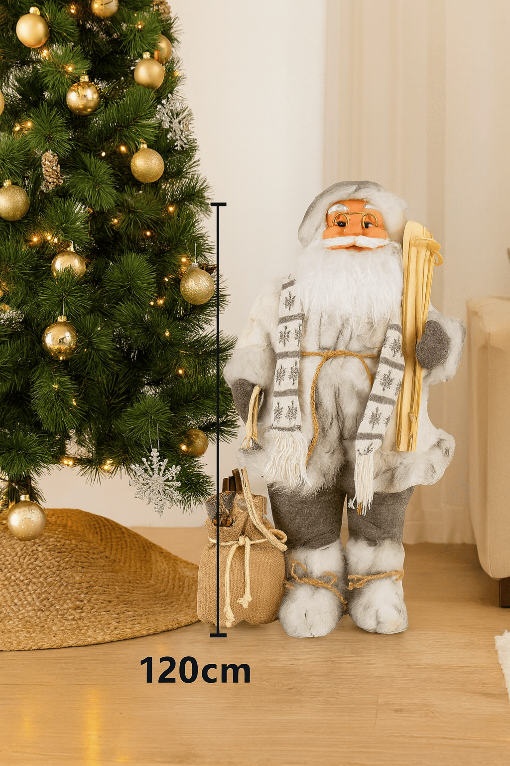 Yılbaşı Noel Baba120cm Beyaz Kostümlü Kayaklı Mod 