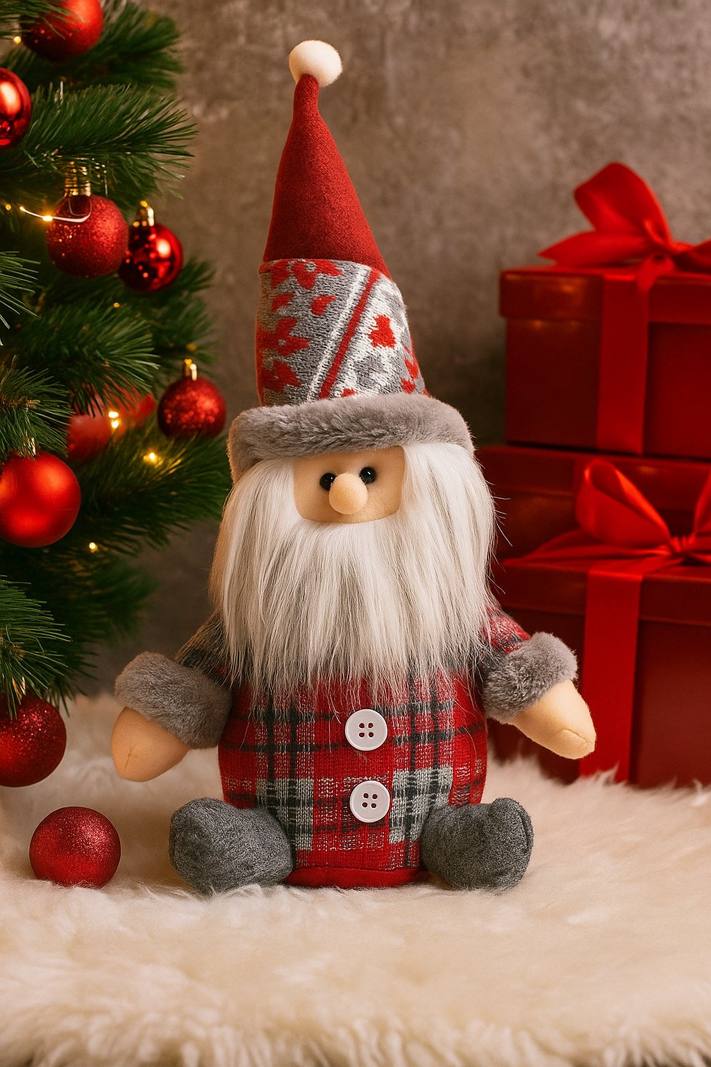 Yılbaşı Oturan Figürler Ekoseli 35cm noel baba