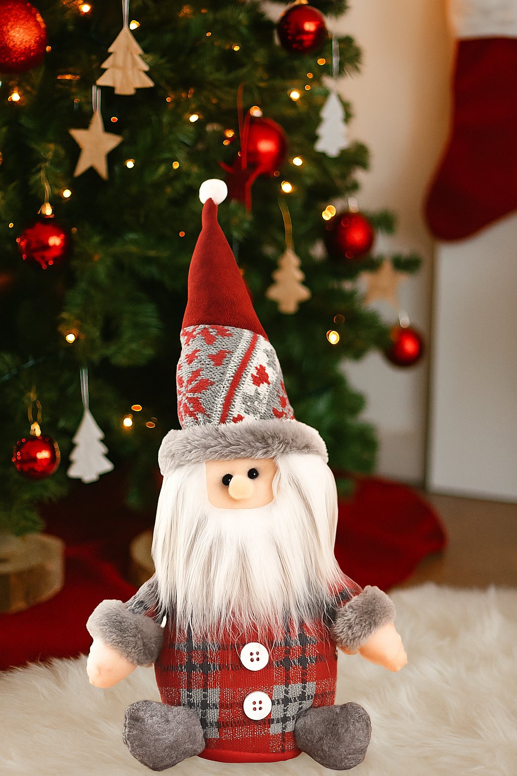 Yılbaşı Oturan Figürler Ekoseli 35cm noel baba