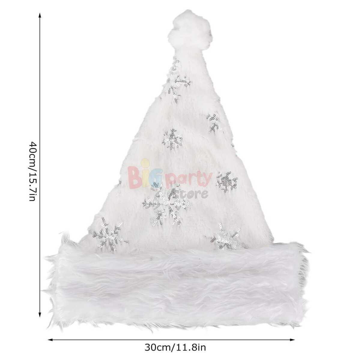 Yılbaşı Şapka Peluş Beyaz Kar Tanesi Baskılı Lüks