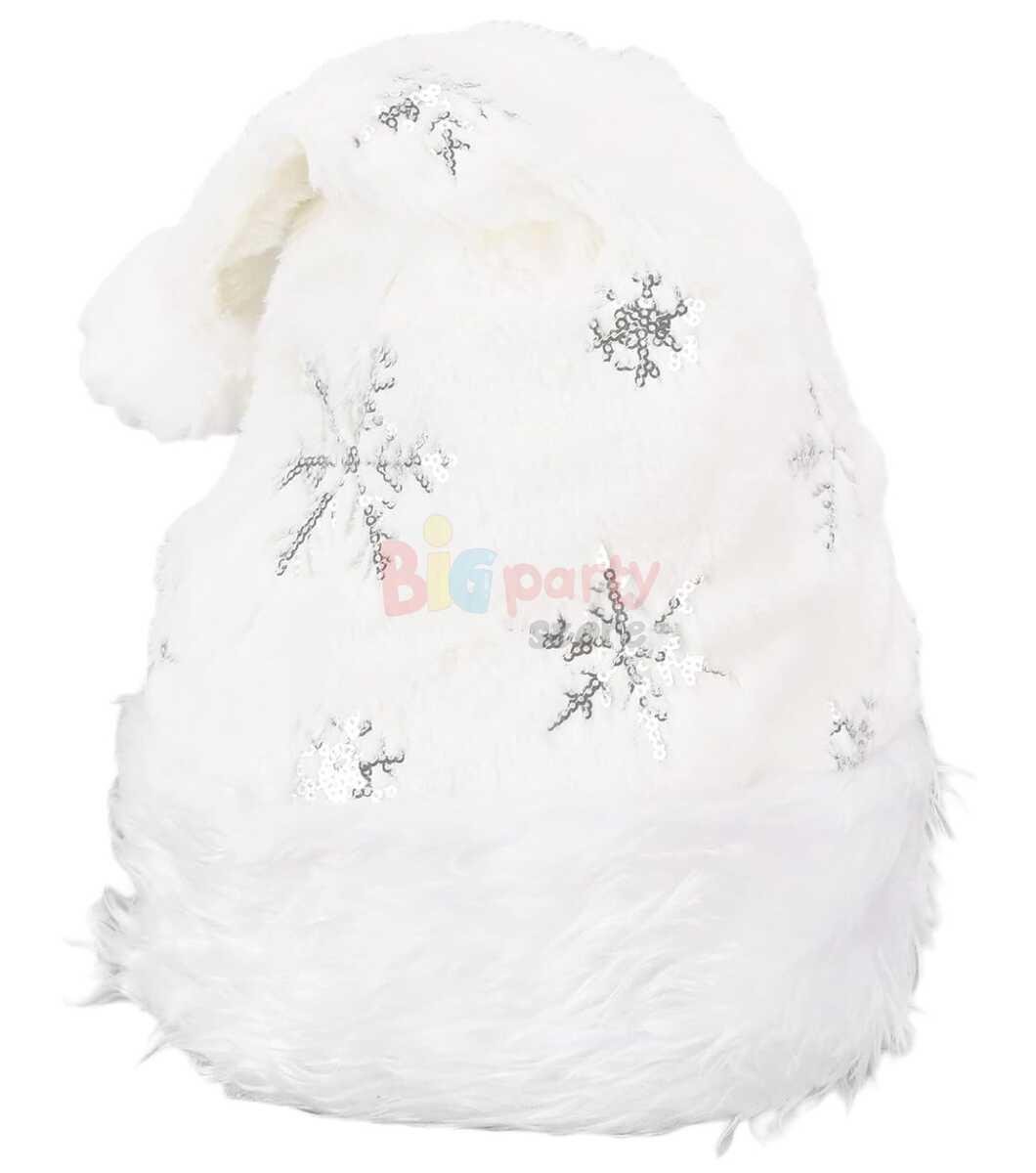 Yılbaşı Şapka Peluş Beyaz Kar Tanesi Baskılı Lüks