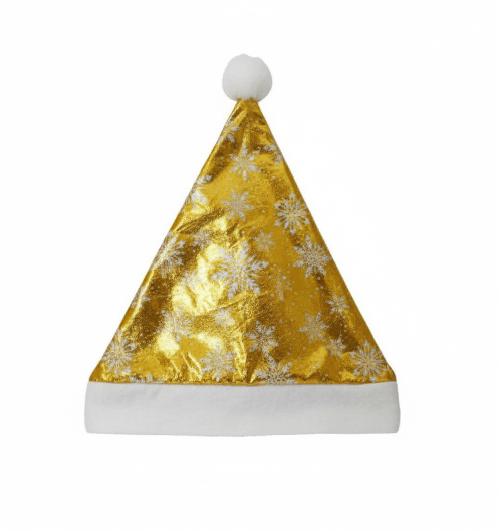 Yılbaşı Şapkası Parlak Kadife Noel Baba Gold Kartanesi Desenli Kafa Tam Tur 58 cm