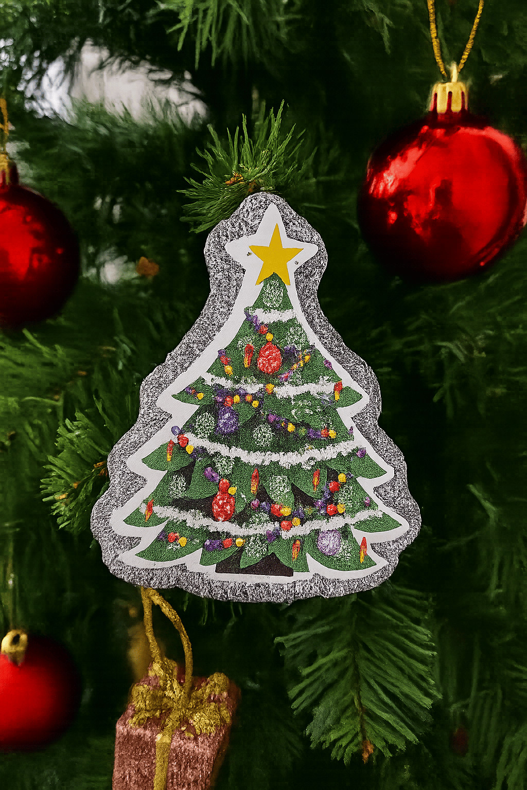 Yılbaşı Simli Çam Ağacı Strafor Süs 10cm 6lı