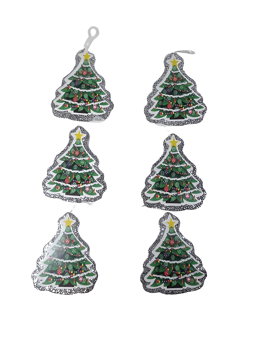 Yılbaşı Simli Çam Ağacı Strafor Süs 10cm 6lı