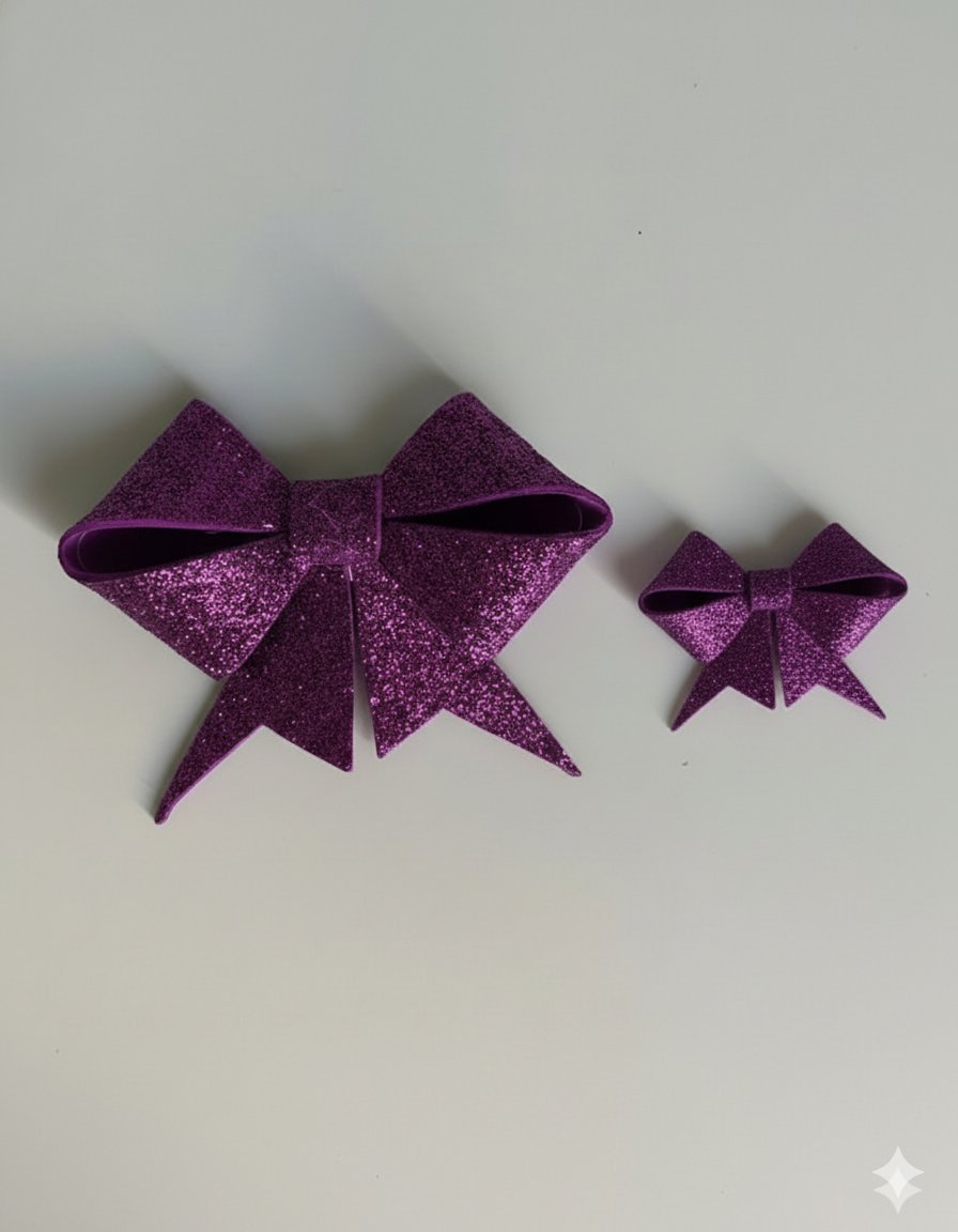 Yılbaşı Simli Eva Fiyonk Kurdele 6lı Mor 3 büyük (9cm) 3 küçük(6.5cm)