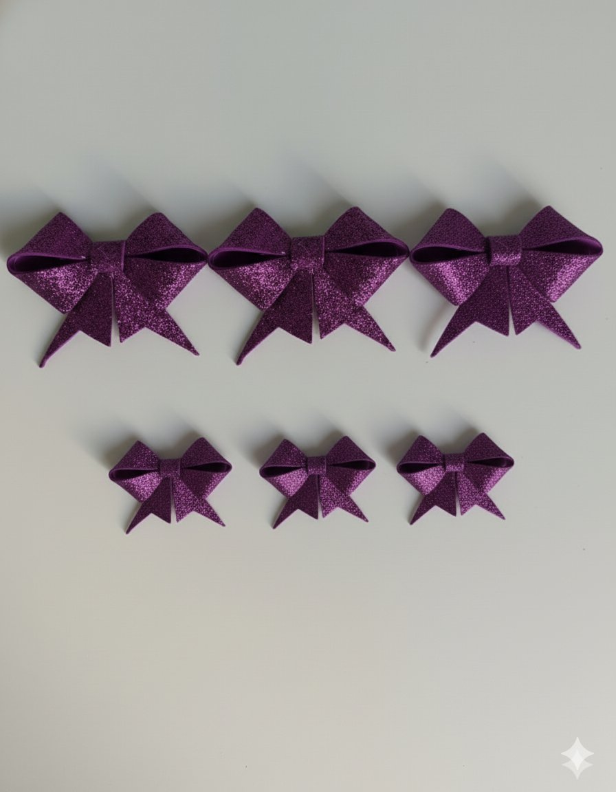 Yılbaşı Simli Eva Fiyonk Kurdele 6lı Mor 3 büyük (9cm) 3 küçük(6.5cm)