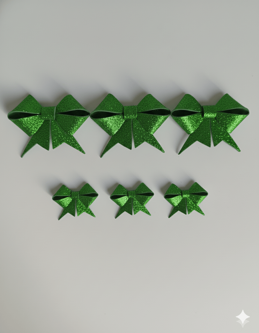 Yılbaşı simli eva fiyonk kurdele 6lı Yeşil 3 büyük (9cm) 3 küçük(6.5cm)