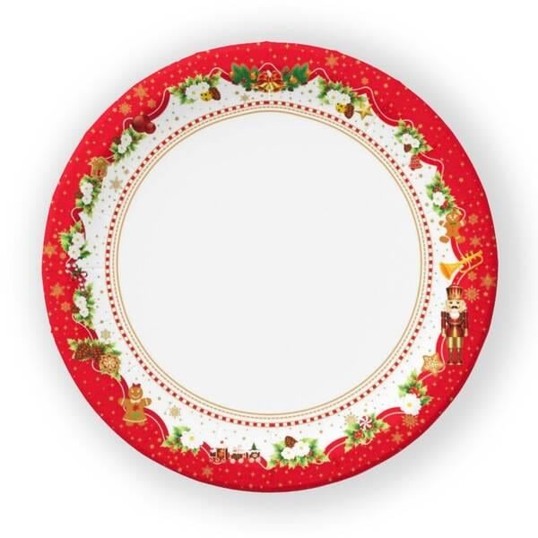 Yılbaşı Tabak orta beyaz kenar çelenk süslü 23 cm 8 li yılbaşı karton tabak yılbaşı sofrası