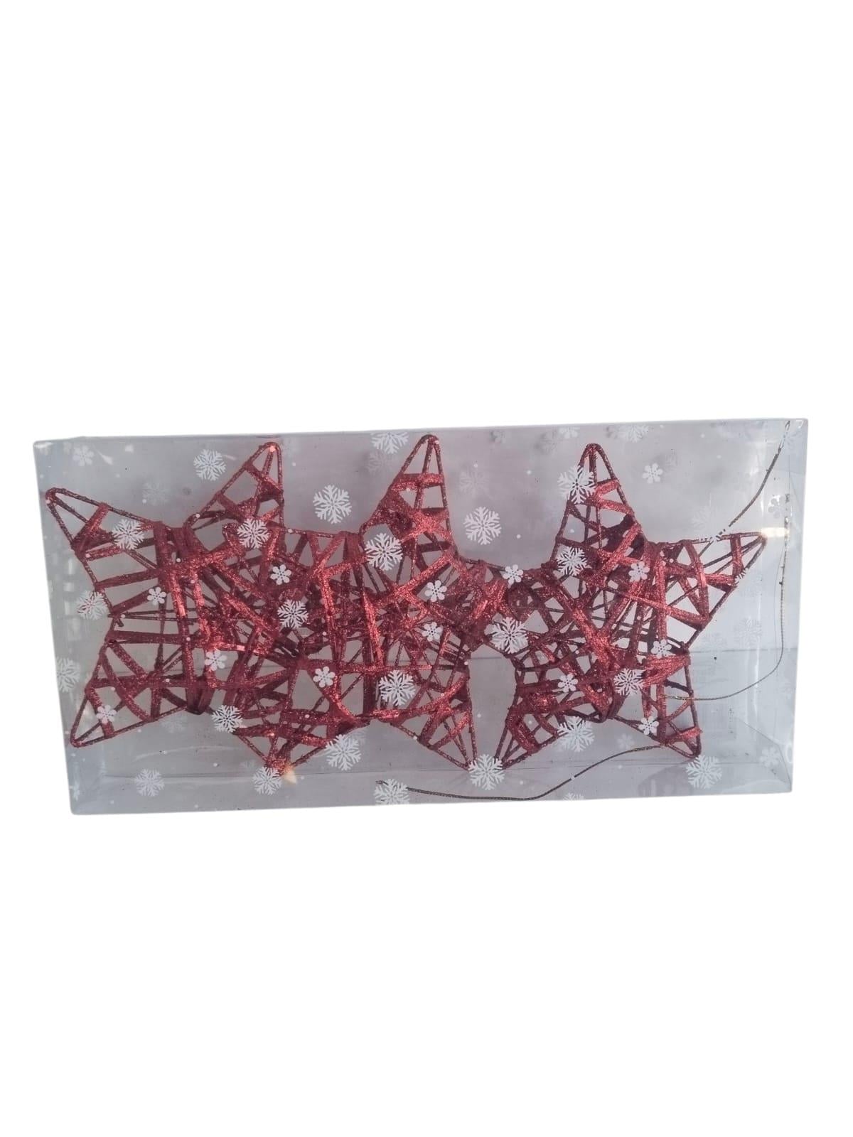 Yılbaşı Tel Yıldız 15 cm 3lü 3 Boyutlu Kırmızı
