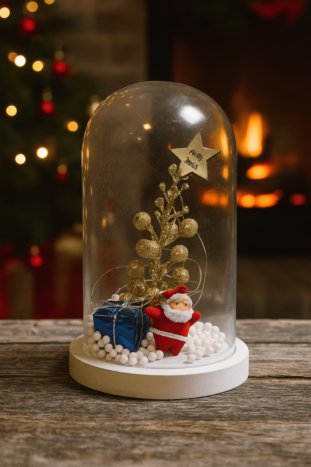 Yılbaşı temalı fanus peri ledli noel baba büyük