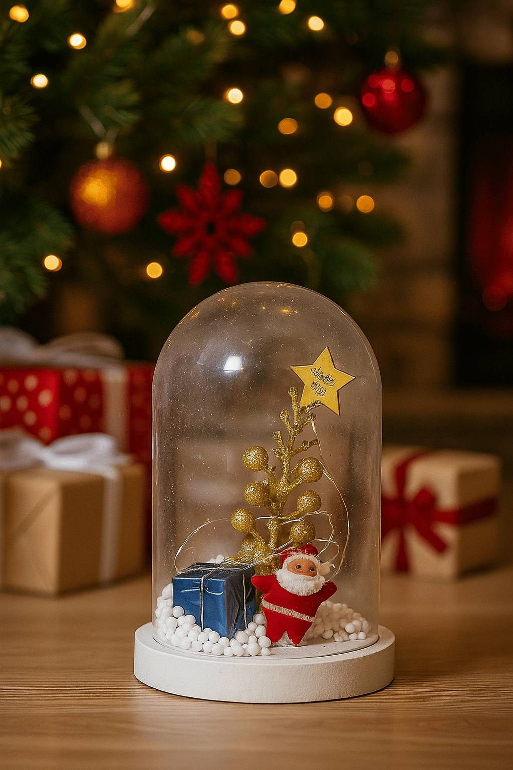 Yılbaşı temalı fanus peri ledli noel baba büyük