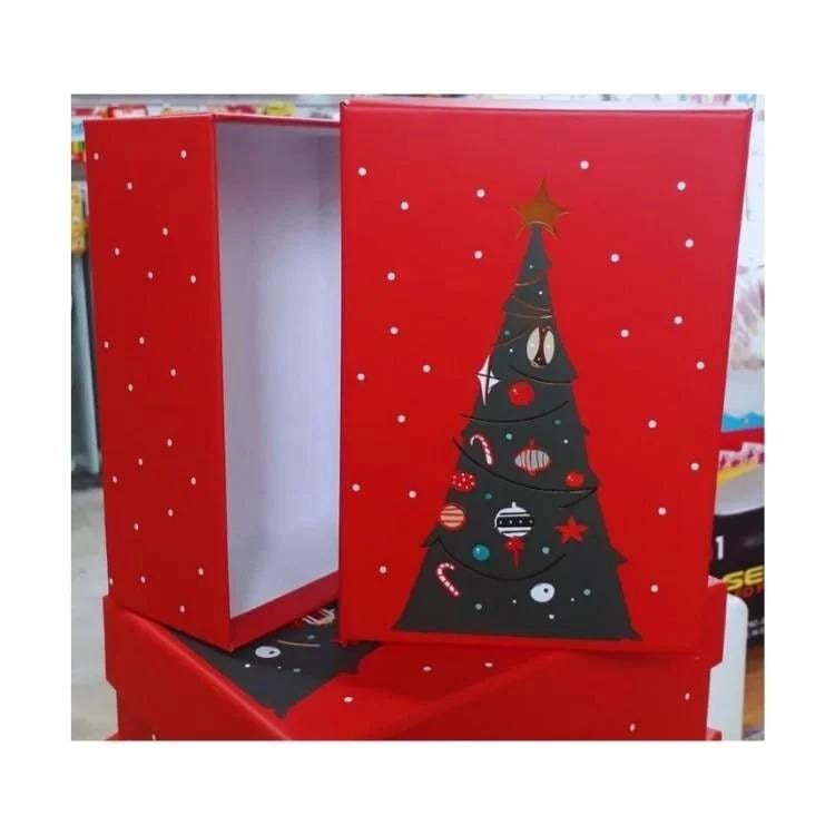 Yılbaşı Temalı Kırmızı Kapaklı Hediye Kutusu 270x200x114 mm