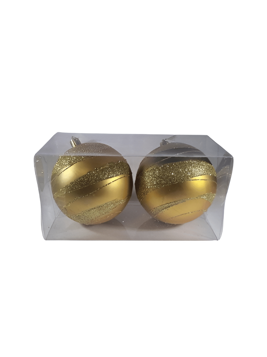 Yılbaşı Top Süs 10cm 2P Sim Şeritli Gold