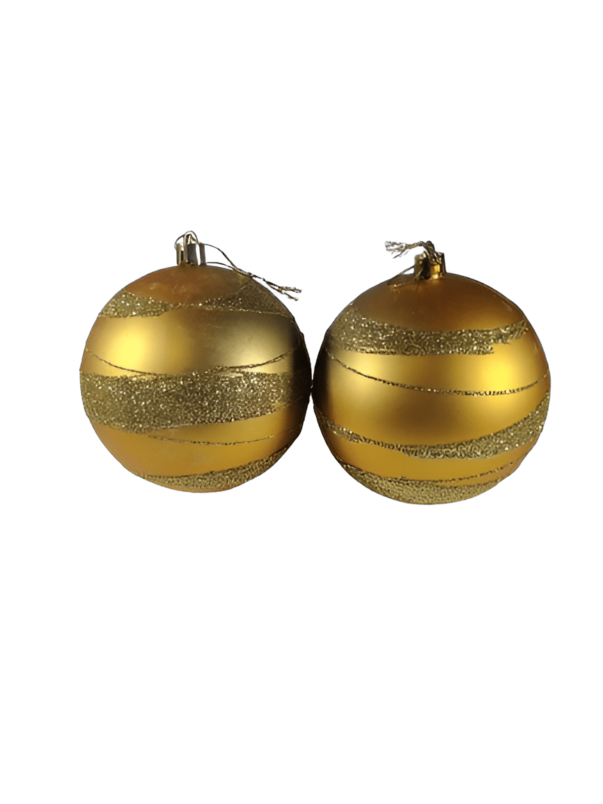 Yılbaşı Top Süs 10cm 2P Sim Şeritli Gold