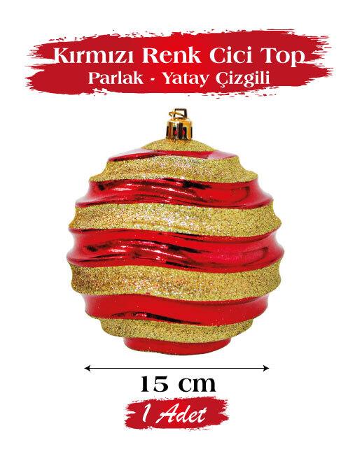 Yılbaşı Top Süs 15Cm Beyaz Yatay Çizgi Parlak Kırm