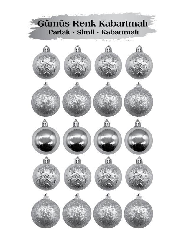 Yılbaşı Top Süs 5 Cm 20 Parça Simli Kabartmalı Güm