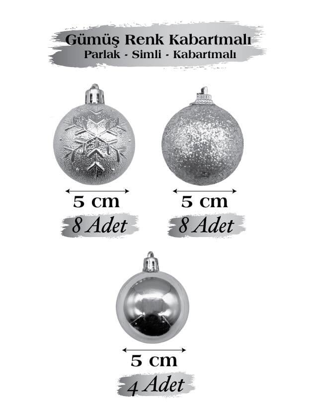 Yılbaşı Top Süs 5 Cm 20 Parça Simli Kabartmalı Güm
