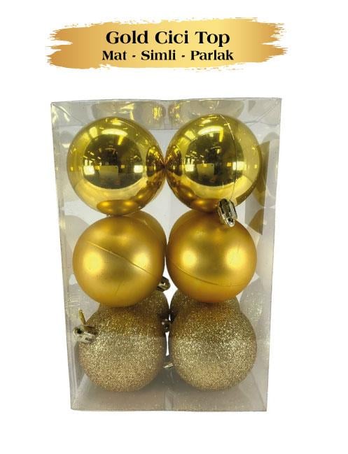 Yılbaşı Top Süs 6 Cm 12 Parça Mat Parlak Simli Alt