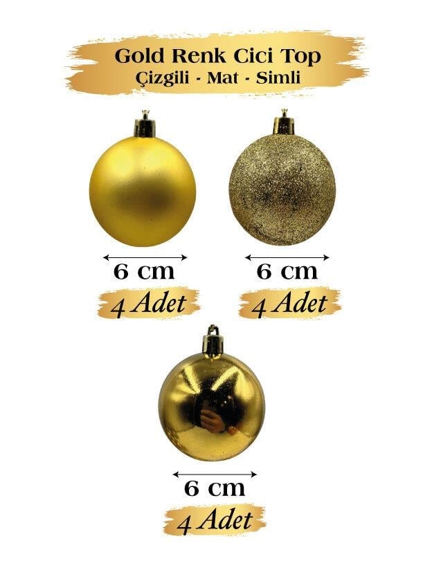 Yılbaşı Top Süs 6 Cm 12 Parça Mat Parlak Simli Alt