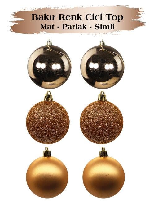 Yılbaşı Top Süs 6 Cm 6 Parça Mat Parlak Simli Bakı