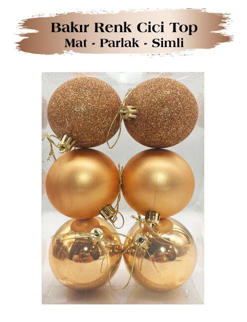 Yılbaşı Top Süs 6 Cm 6 Parça Mat Parlak Simli Bakı