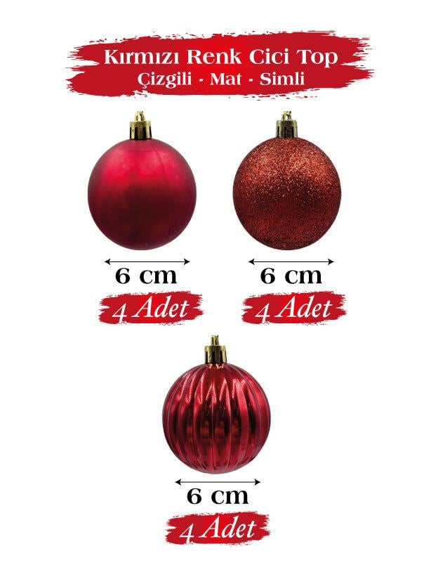 Yılbaşı Top Süs 6 Cm12 P Mat Simli Kabartmalı KIRM