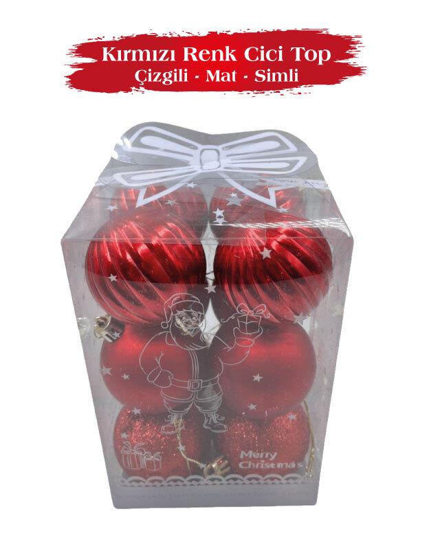 Yılbaşı Top Süs 6 Cm12 P Mat Simli Kabartmalı KIRM