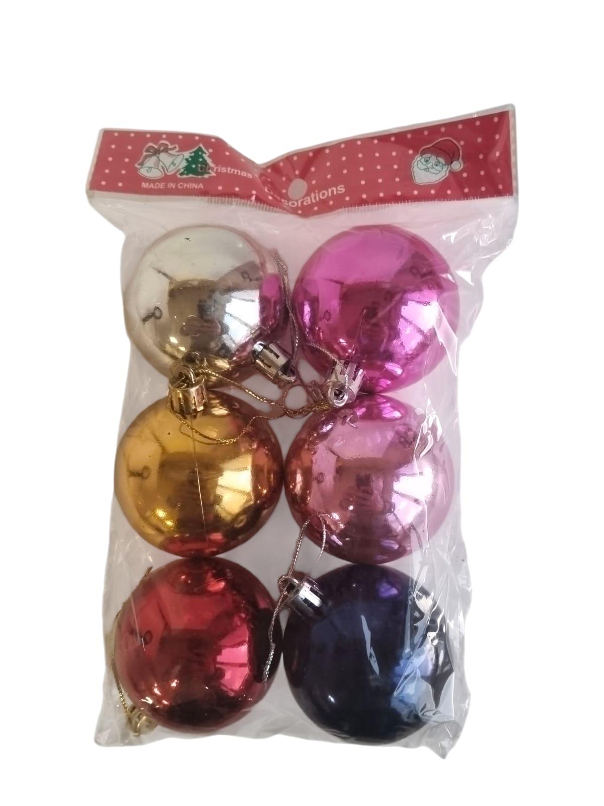 Yılbaşı Top Süs 6cm 6lı Parlak Mix Karışık Renk