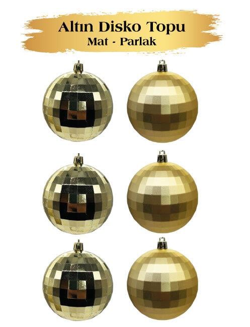Yılbaşı Top Süs 8 cm 6 Par Mat Parlak Disko T GOLD