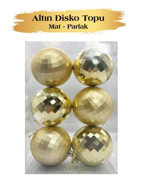Yılbaşı Top Süs 8 cm 6 Par Mat Parlak Disko T GOLD