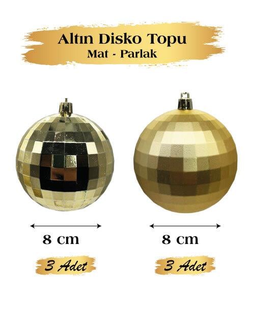 Yılbaşı Top Süs 8 cm 6 Par Mat Parlak Disko T GOLD