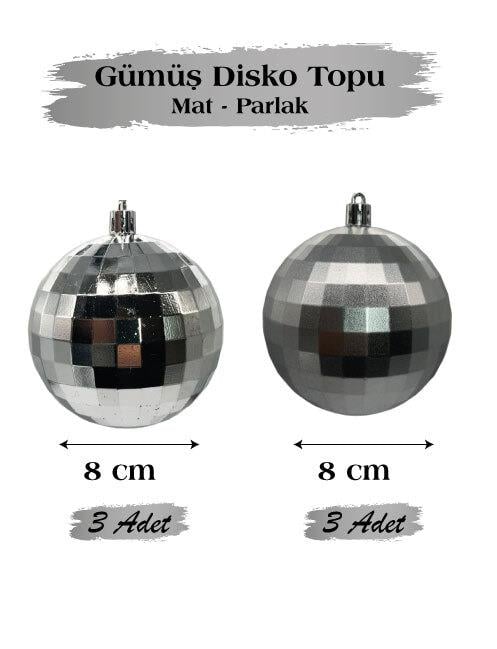 Yılbaşı Top Süs 8 cm 6 Parça Mat Parlak Disko Topu