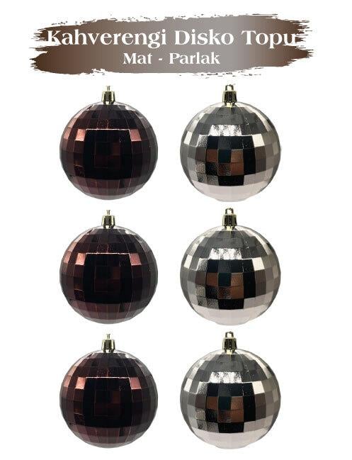 Yılbaşı Top Süs 8 cm 6 Parça Mat Parlak Disko Kahv