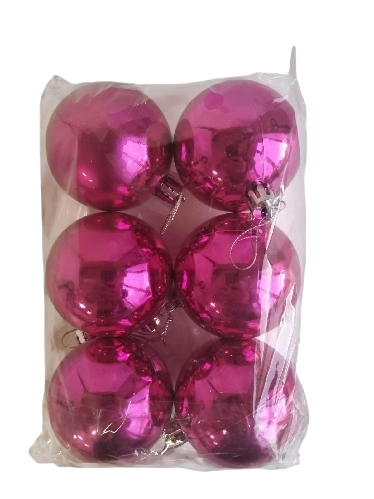 Yılbaşı Top Süs Fuşya 6cm 6lı Parlak