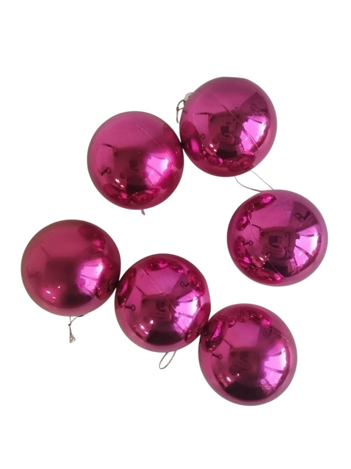 Yılbaşı Top Süs Fuşya 6cm 6lı Parlak
