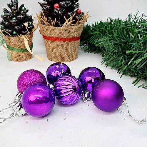 Yılbaşı Top Süs MOR 4cm 6LI karışık türler