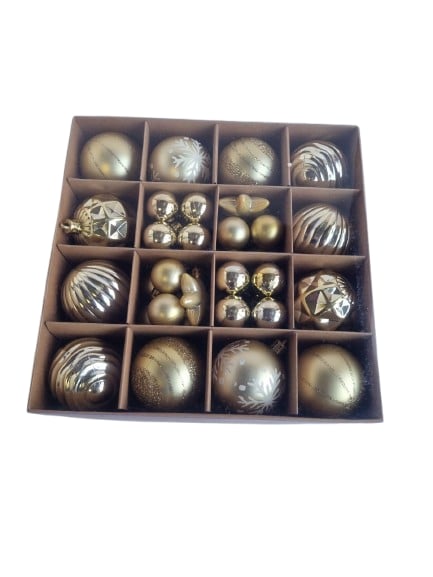 Yılbaşı Top Süs Seti Lüks 42 Parca Gold (altın) Özel Pvc Kraft Kutuda