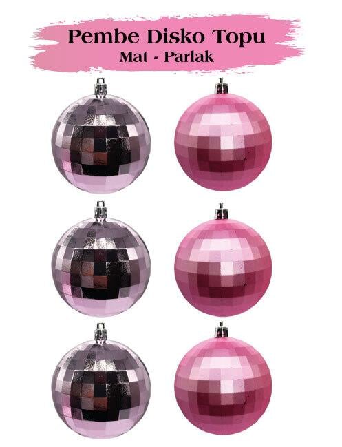 Yılbaşı Top Süs8 cm6 Par Mat Parlak Disko Top Pemb
