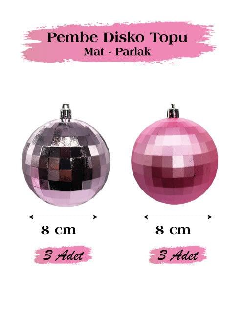 Yılbaşı Top Süs8 cm6 Par Mat Parlak Disko Top Pemb
