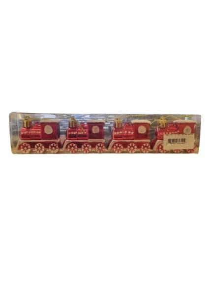 Yılbaşı treni  4 lü Kırmızı simli Yılbaşı Dekoratif Süs 5,5X4,5